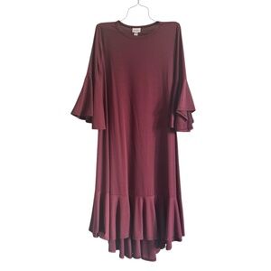 LuLaRoe Bell Sleeve Ruffle Bottom Dress in Burgundy Medium